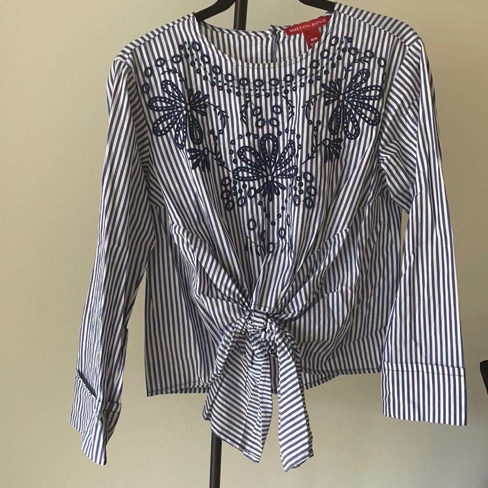 Saks Fifth Avenue Pin Strip Tie Blouse